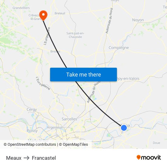 Meaux to Francastel map