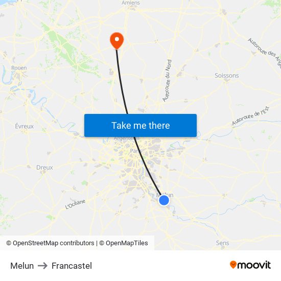 Melun to Francastel map
