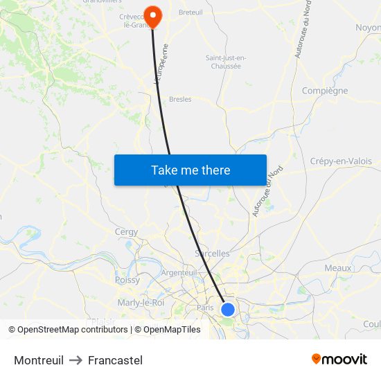 Montreuil to Francastel map