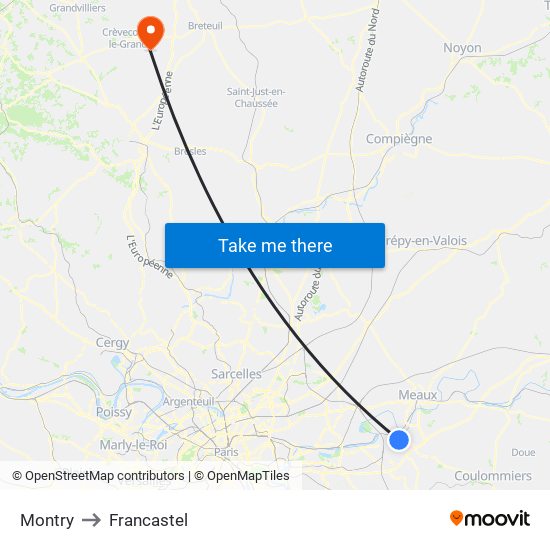 Montry to Francastel map