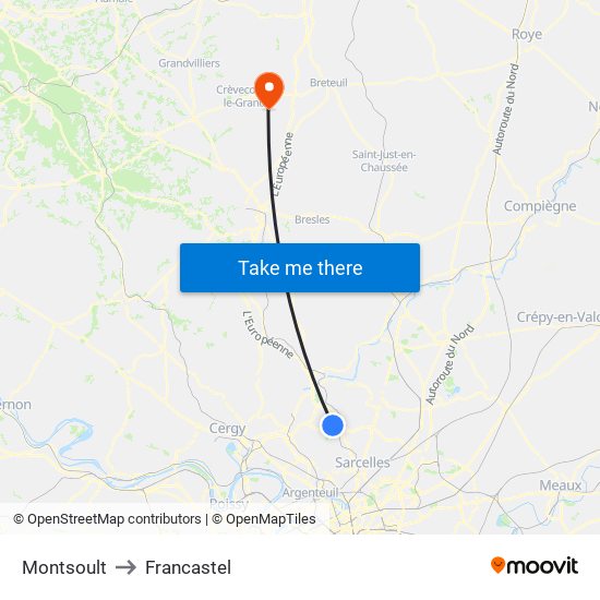 Montsoult to Francastel map