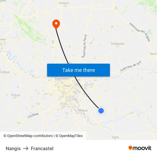 Nangis to Francastel map