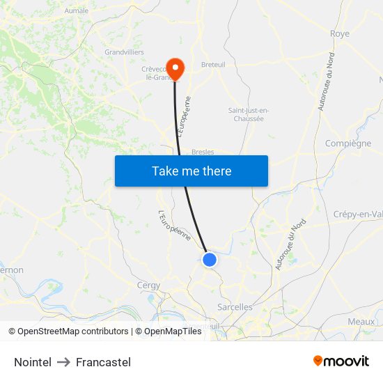 Nointel to Francastel map