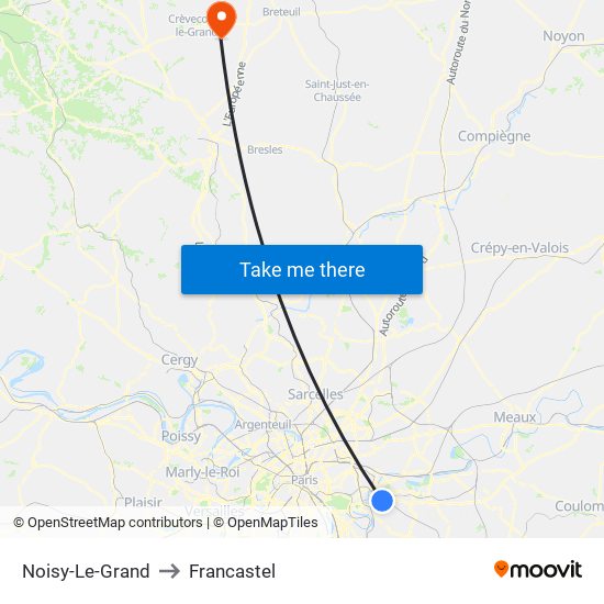 Noisy-Le-Grand to Francastel map