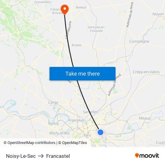 Noisy-Le-Sec to Francastel map