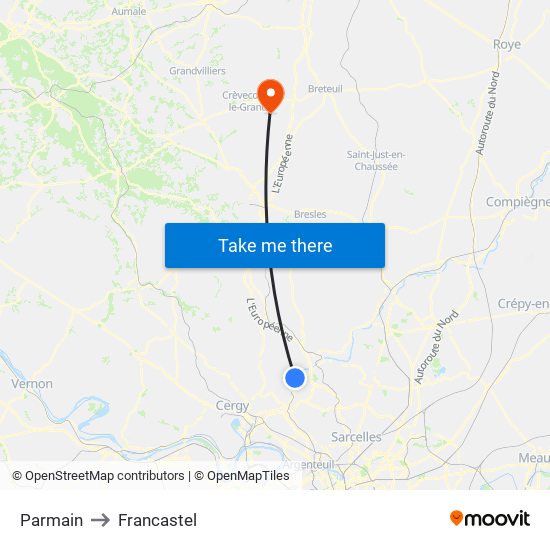 Parmain to Francastel map