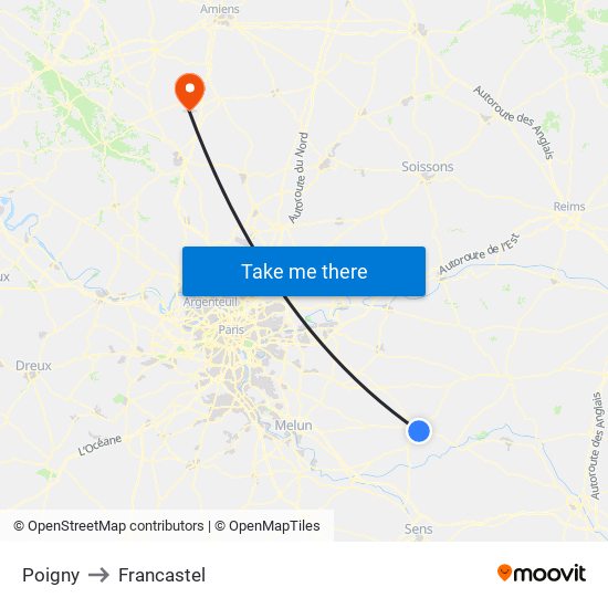 Poigny to Francastel map