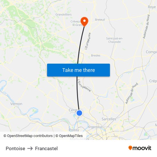 Pontoise to Francastel map
