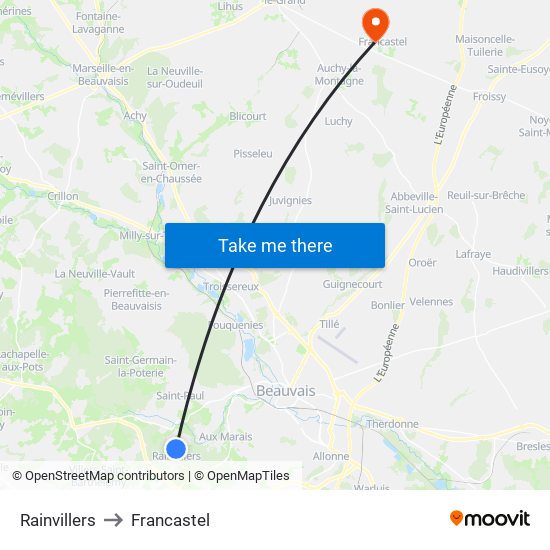Rainvillers to Francastel map