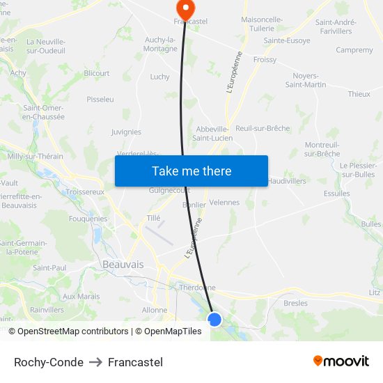 Rochy-Conde to Francastel map