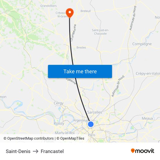 Saint-Denis to Francastel map