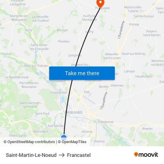 Saint-Martin-Le-Noeud to Francastel map