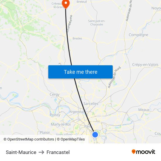 Saint-Maurice to Francastel map