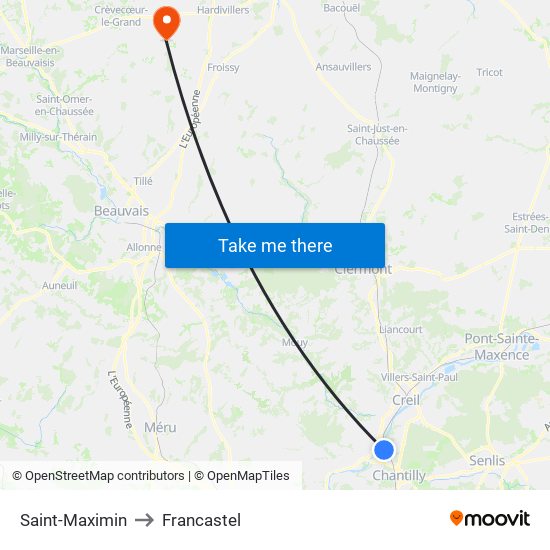 Saint-Maximin to Francastel map