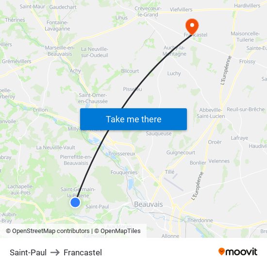 Saint-Paul to Francastel map