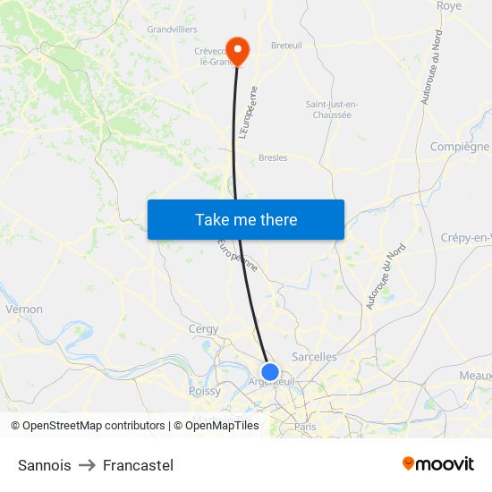 Sannois to Francastel map