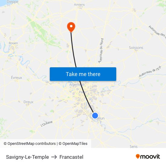 Savigny-Le-Temple to Francastel map