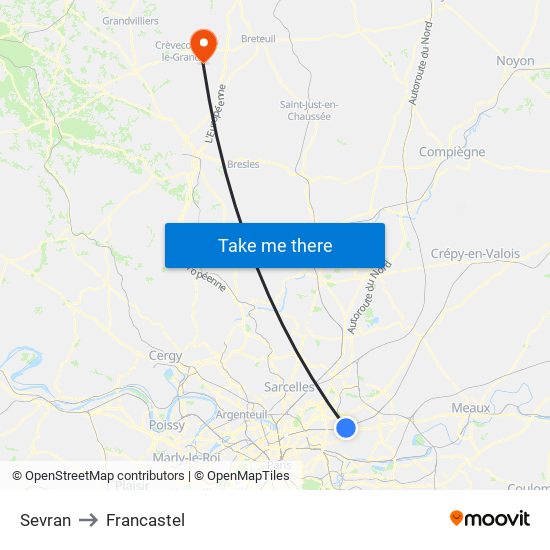 Sevran to Francastel map