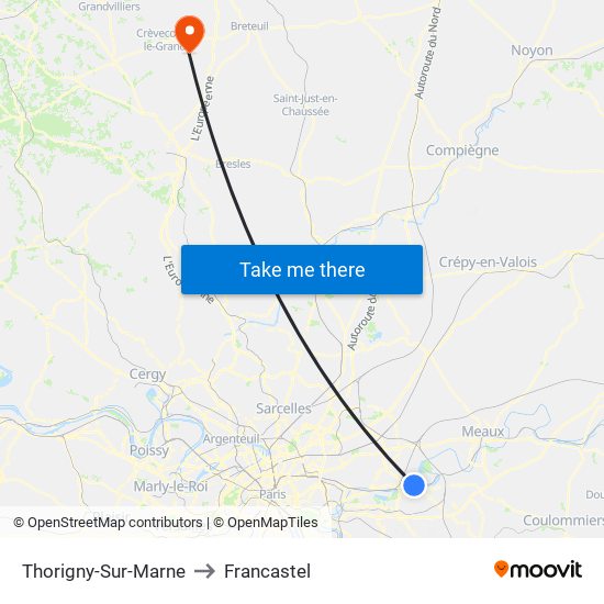 Thorigny-Sur-Marne to Francastel map