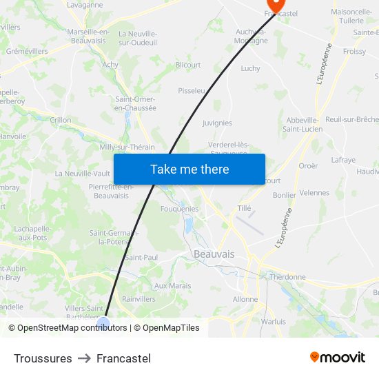 Troussures to Francastel map