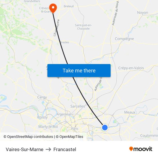 Vaires-Sur-Marne to Francastel map