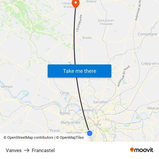 Vanves to Francastel map