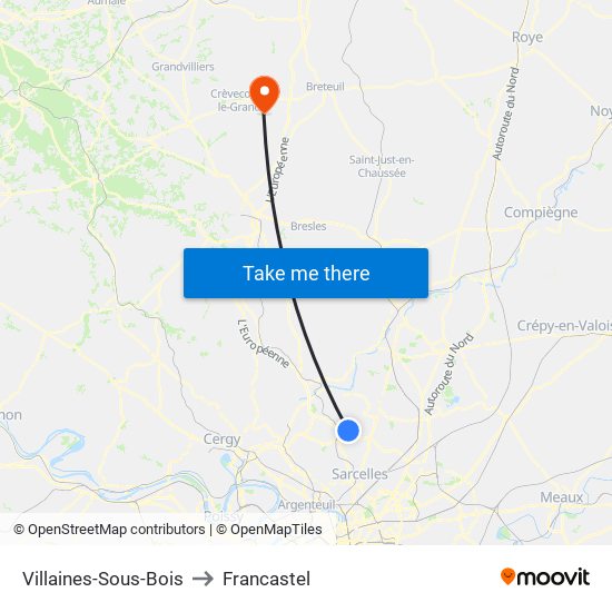 Villaines-Sous-Bois to Francastel map