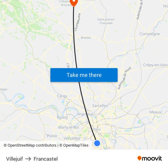 Villejuif to Francastel map