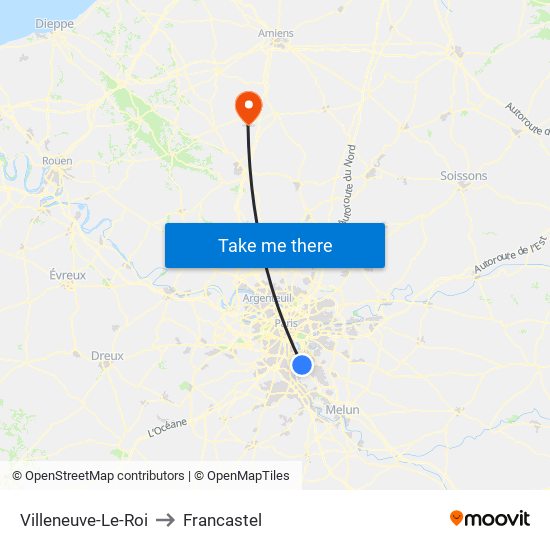Villeneuve-Le-Roi to Francastel map