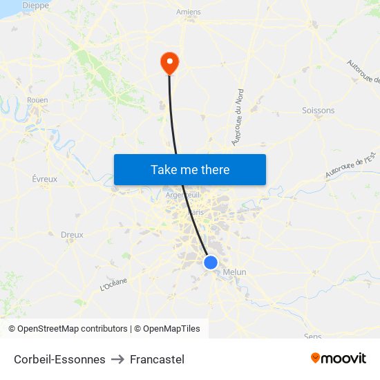 Corbeil-Essonnes to Francastel map