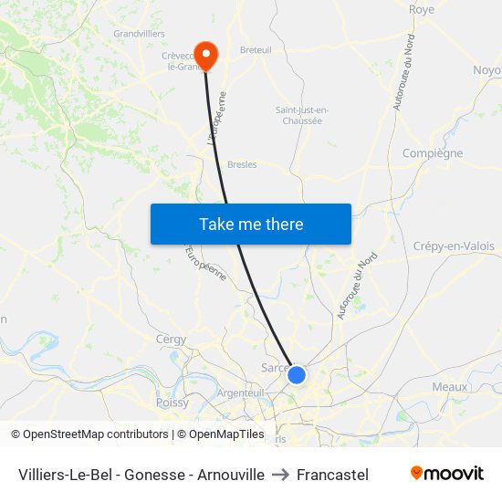 Villiers-Le-Bel - Gonesse - Arnouville to Francastel map