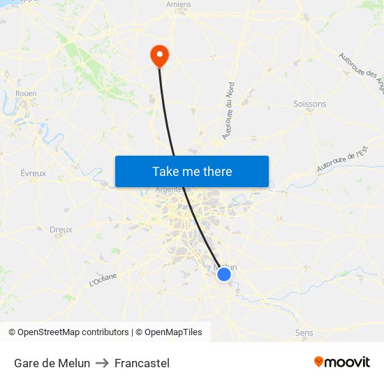 Gare de Melun to Francastel map