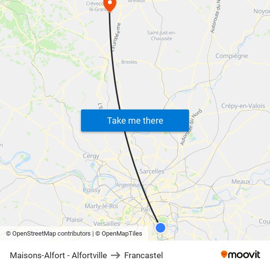 Maisons-Alfort - Alfortville to Francastel map