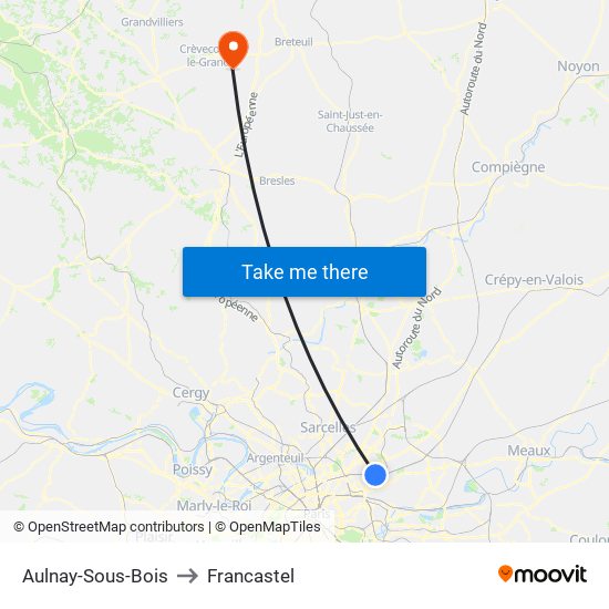 Aulnay-Sous-Bois to Francastel map