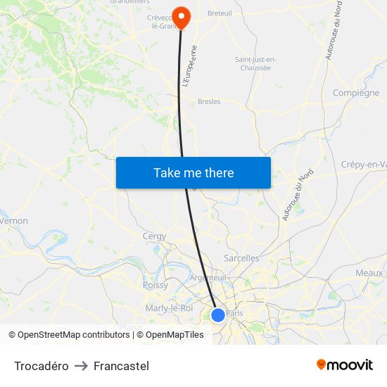 Trocadéro to Francastel map