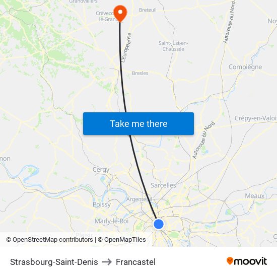 Strasbourg-Saint-Denis to Francastel map