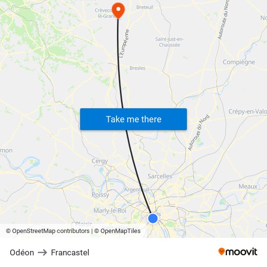 Odéon to Francastel map