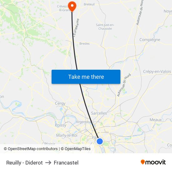 Reuilly - Diderot to Francastel map