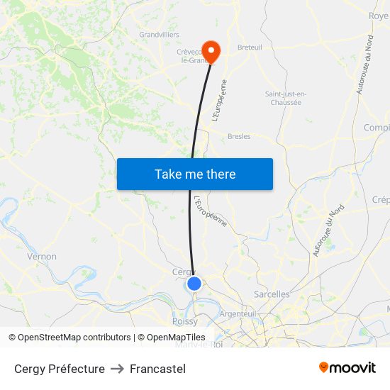 Cergy Préfecture to Francastel map
