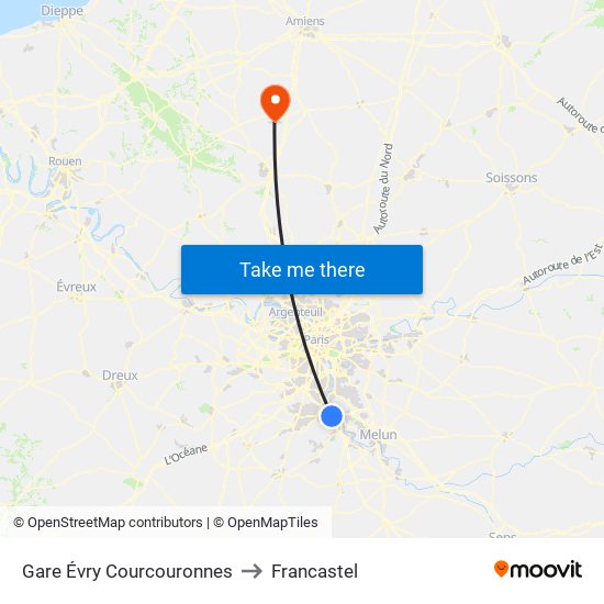 Gare Évry Courcouronnes to Francastel map