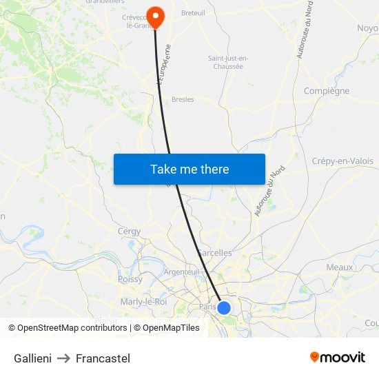 Gallieni to Francastel map