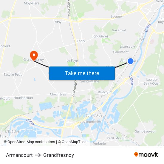 Armancourt to Grandfresnoy map