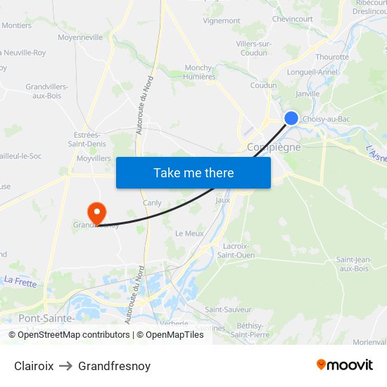 Clairoix to Grandfresnoy map