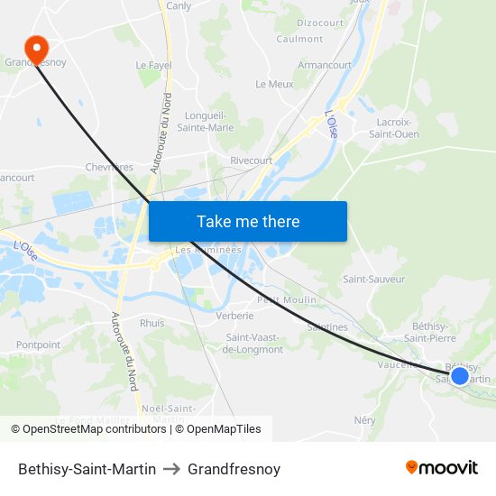 Bethisy-Saint-Martin to Grandfresnoy map
