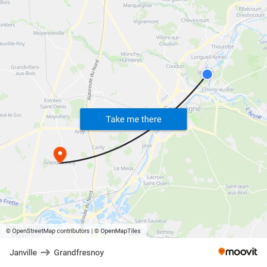 Janville to Grandfresnoy map