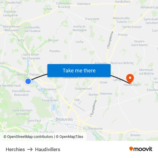 Herchies to Haudivillers map