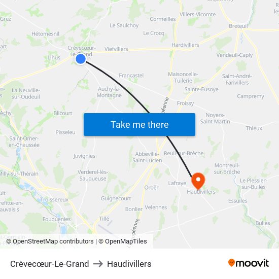 Crèvecœur-Le-Grand to Haudivillers map