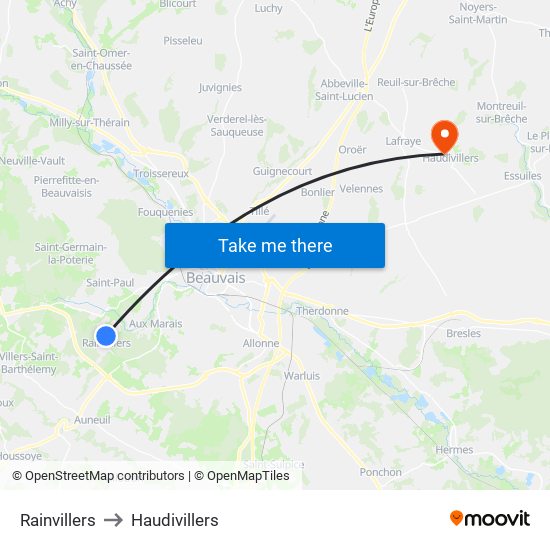 Rainvillers to Haudivillers map