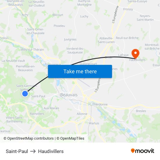 Saint-Paul to Haudivillers map