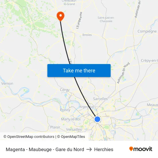Magenta - Maubeuge - Gare du Nord to Herchies map